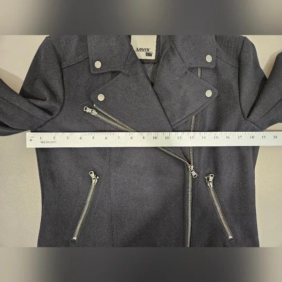 LEVIS Womens Wool Blend Navy Moto Punk Jacket Small Asymmetrical Zip Edgy - Picture 13 of 16